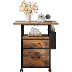 Wooruy 3-Tier Side Table with Wheels, Wooden Bedside Table with 2 Drawers and Side Pocket, Small Side Table for Bedroom, Office, Narrow Sofa Table for Couch or Coffee Table