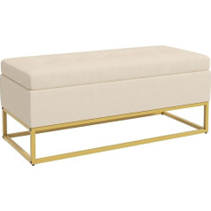 HOMCOM Bench with Storage Space, Upholstered Bench with Hinged Lid, Velvet Look, Chest Bench with Steel Legs, for Living Room, Bedroom, Beige, 110 x 44 x 49 cm