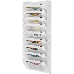 Hanging Wall File Holder, 10 Tier Paper Storage Organizer Magazine Rack for Office Home School Accessories Accessories White