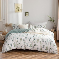Bed Linen 155 x 220 cm Cotton, Bedding Sets with Plant Pattern, Zip, Oeko-Tex Certified, Includes 1 Duvet Cover 155 x 220 cm and 1 Pillowcase 80 x 80 cm, Green (Catharina)