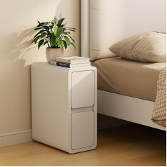 Narrow White Bedside Table with 2 Drawers Bedside Table Narrow Installation Free Leather Surface for Bedroom Living Room Width 20 cm (White)