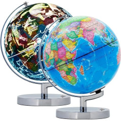EXERZ 23 cm Illuminated Globe Metal Base - Italian Map - Student Globe with Cable Free LED Lighting At - Political Map (Time of Day) - Constellation Stars (Night) - Fun and