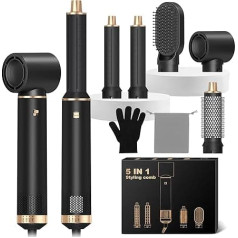 Hair Styler 5 in 1, Airstyler Hair Styler Set with Round Brush Hairdryer, Warm Air Brush, Airflow Curling Iron Automatic, Hair Dryer, Hair Straightener Brush for Straightening, Drying, Volume, Curls
