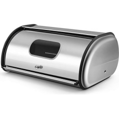 Stainless Steel Bread Bin Holder with Roll-Up Lid, Storage Container for Homemade Cakes, Rolls, Toasts, Breads, Pastries, Home, Kitchen, 17 Inch with Window, Stainless Steel