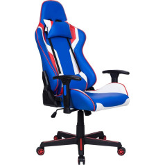 BAKAJI Gaming Chair Desk Office Faux Leather Adjustable Back Cushion Headrest 360 Degree Swivel Height Adjustable 5 Wheels (Red/Blue)