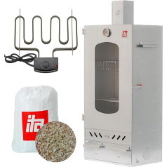 ITA Smoker Oven 7012 Smoker Set with Heating Element and Smoking Chips - Smoker Cabinet with 3 Levels - Alloy Steel, with Viewing Window and Chimney Flue - Quality Made in EU Directly from