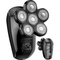 Bald Razor Men's Electric, Kibiy 5-in-1 LED Head Shaver for Bald, IPX7 Waterproof Bald Razor Men with 6 Rotating Shaving Heads, Beard Nose Hair Trimmer Care Kit, Type-C Rechargeable