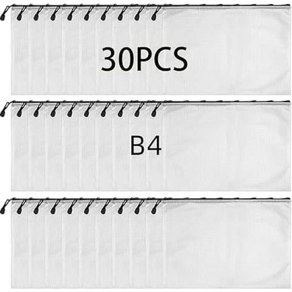 HAKZEON 30 Pack B4 Zipper Bags 15 x 11 Inch with Zipper Plastic Document Bags Waterproof Mesh Bag Zipper Pocket Purse Folder for Office Home Travel