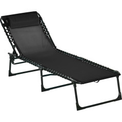 Outsunny Folding Sun Lounger, Garden Lounger, Deck Chair with 4-Way Adjustable Backrest, Weatherproof Camping Lounger, Maximum Load 120 kg, for Garden, Beach, Pool, Black