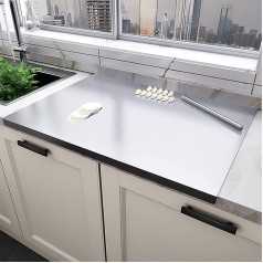 bimiti Stainless Steel Chopping Boards Worktop Saver 80x50cm Extra Large Cutting Board Worktop Saver Pastry Board Baking Board with Lip and Rolling Pin