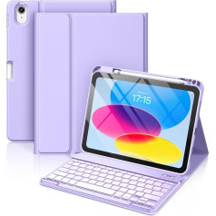 Vobafe Case with Keyboard for iPad A16 11/10 Generation (2025/2022, 11/10.9 Inch) - 7 Colours Illuminated Magnetic Removable Keyboard Protective Case with Pen Holder for iPad 11th/10th Gen, Lavender