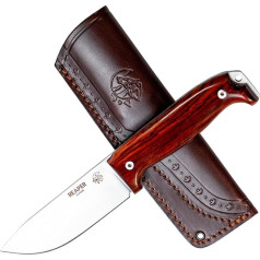 J&V Reaper Knife with Fixed Blade for Outdoor Survival Bushcraft Hunting and Fishing, 11 cm Blade, Leather Sheath, Handmade in Spain, Full Tang Knife