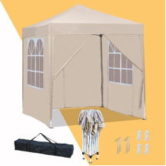 Mingone Foldable Gazebo 2 x 2 Waterproof Stable Winterproof Gazebo Pop Up Gazebo Garden Tent Gazebo for Party Grill UV Protection 50+, 2 x 2 m, Beige