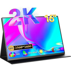Portable Monitor 2K 16 Inch UPERFECT Portable Monitor with 500 Nits High Brightness 1200:1 2560 x 1600 IPS Screen HDMI USB C for PC Laptop Mobile Phone Xbo Switch Metal Housing VESA Compatible