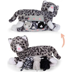 Cat Cuddly Toy with 3 Baby Cats, Babies Stowed in the Belly with Zip, Magnetic Teats for Nurses, High-Quality Plush Toy Set for Children, Gift for Children