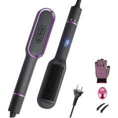 AULYS Hair Straightener Brush with Ceramic, Straightening Brush with 25s PTC Heating, 5 Temperature Levels (140-200°C), Anti-scald, Heating Brush for Quick Styling