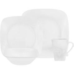 Corelle 16-Piece Vitrelle Glass Cherish Chip and Break Resistant Embossed Dinner Set, Service for 4, White