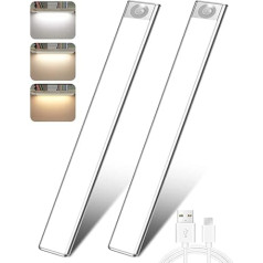 40 cm Under-Unit Light Kitchen 120 LEDs with Motion Sensor [Pack of 2] 3 Colour Temperature Modes, 2000 mAh USB Rechargeable LED Strip for Cabinet Lighting/Stair/Hallway/Kitchen/Children's Room