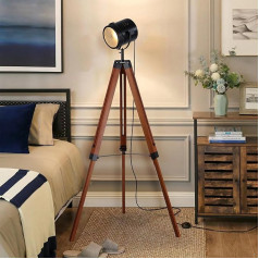 Industrial Tripod Floor Lamp, Adjustable Height and Angle Spotlight, Vintage High Floor Lights for Living Room, Black, Corner Lighting, E27, Antique Lighting