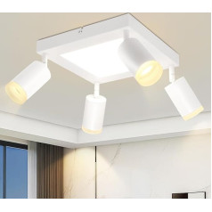LED Ceiling Light 4 Bulbs Ceiling Spotlight Ceiling Light White 3000 K 20 W Ceiling Spotlight GU10 Modern Square Kitchen Lamp Swivelling 350° for Living Room Bedroom Office