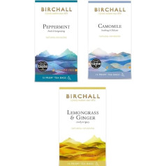 Birchall Tea Sortimentspackung (3 Geschmacksrichtungen – Pfefferminze, Kamille, Zitronengras und Ingwer) insgesamt 45 plastikfreie Prisma-Teebeutel