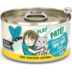 Weruva B.F.F. Play - Best Feline Friend Godfather Lover, Aw Yeah!, Chicken & Turkey, Topsy Turvy with Chicken and Turkey, 80ml Tin (Pack of 12)