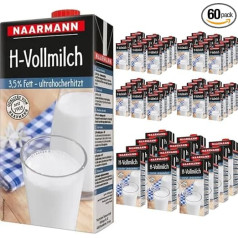 Naarmann Milk Low-Fat H-Milk 3.5% Fat Durable Milk, 1 Litre Each, Pack of 60 + pufai