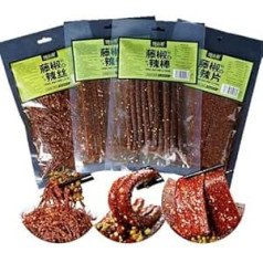 BaiLiSnacky 4 x 100 g Latiao Spicy Seasoned Snacks Spicy Chinese Spicy Snacks Sweet and Spicy Sticks Chinese Specialty Snacks