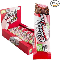 Chiefs Protein Bar (Strawberry) • High Protein Bar with 20 g Protein • No Added Sugar • Protein Bar with Strawberry Flavour • Pack of 12