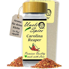 UNCLE SPICE® Carolina Reaper Flakes - 35 g Sharpest Chilli in the World as Flakes in Elegant Spice Jar - Gringo Killer - Chilli Peppers Crushed Chili Flakes in Shaker, 1.5 Million Scoville, Extremely