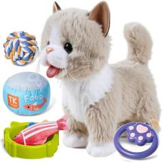 TUMAMA Interactive Cat Toy for Children, Cuddly Toy Kittens with Remote Control Lead Running and Barking, Plush Toy Electronic Kitten Pet from 3 4 5 6 - Walking, Meowing, Tail Wagging