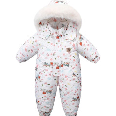 Snowsuit Baby Girl, Baby Overall Winter Snowsuit Girls Romper Girls Baby Ski Suit Jumpsuit Transition Jacket Playsuit Cover with Removable Fur Trim