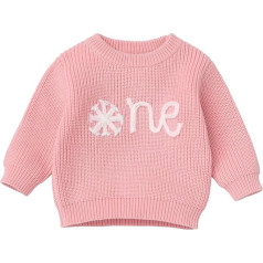Baby Toddler Kids Boys Girls Knitted Jumper Tops Birthday Outfit One Embroidery Crew Neck Oversized Sweatshirt Knitwear