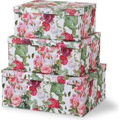 Soul & Lane Decorative Cardboard Boxes with Lids for Home Decoration - Rose Romance 3 Pack: Large Gift Boxes, Pretty Cardboard Storage Boxes for Organizing, Keepsake Boxes