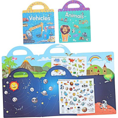 SKISUNO Children's Stickers Educational Decals Kids Reusable Sticker Book Preschool Learning Activities Kid Preschool Sticker Book Quiet Busy Book Funny Space Animals Vehicle Dinosaur