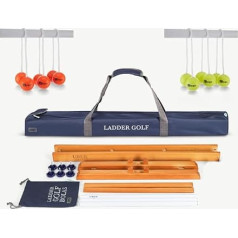Ubergames Original 2020 Ladder Golf Game - Top Quality Ladder Game - ECO Hardwood With Official Golf Bolas, Yellow and Orange