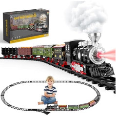 deAO Steam Train Toy, Retro Train Electric with Steam, Light, Sounds, Electric Railway Children, Train Toy, Christmas Train Birthday Train Gift for Children from 3 4 5 6 + Years (6 Carriages)