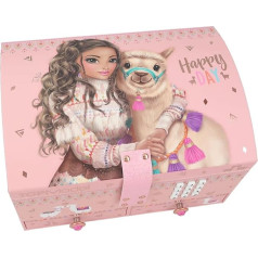Depesche TOPModel Cosy 11900 Small Jewellery Box in Pink with Alpaca and Model Motif, Opens with Code and Sound, Jewellery Box with Mirror and Hinged Lid
