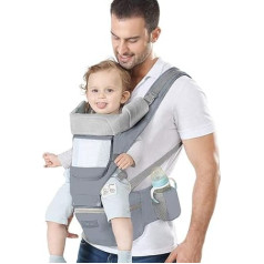 Baby Carrier Ergonomic with Hip Seat, Cotton Children's Carrier Dorsal and Ventral, Easily Breathable, Adjustable Headrest for Babies and Children from 0 to 48 Months (3.5 to 25 kg)