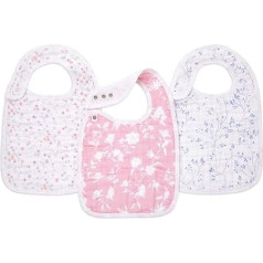 aden + anais Baby Bibs with Poppers, Super Soft and Absorbent for Infants, Newborns and Toddlers, 100% Cotton Muslin Burp Cloth, 0-36 Months, Pack of 3, ma fleur