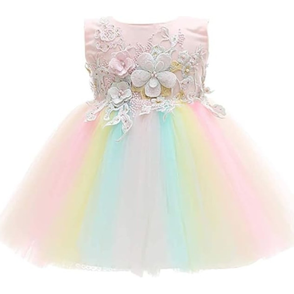 Little Girl Christening Birthday Dress Infant Full Moon Bridesmaid Rainbow Princess Lace Tutu Easter Evening Party Wedding Dress, rainbow