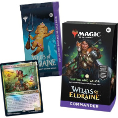 Magic: The Gathering Wilderness by Eldraine Commander Deck - Virtue and Bravery (Deck of 100 Cards, Collector's Booster Sample Pack with 2 Cards + Accessories)
