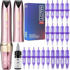 Mast P60 Tattoo Gun Wireless Tattoo Pen Machine Kit 5 Strokes Length 2.2 mm - 3.2 mm, 2 Batteries Power Supply, Pink Colour for Pro Artists