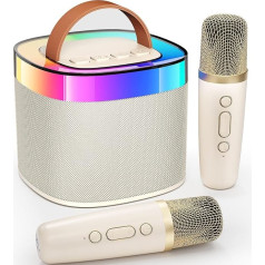 Ankuka Portable Karaoke Machine, Bluetooth Karaoke Speaker with 2 Microphones, Pickups and Party LED Lights, Gifts for Friends, Beige