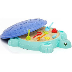 Turtle Sandpit with Cover, Sandboxes Toy Including 8 Pieces Sand Shovel Sand Moulds and Sand Toy Set, Sand Toy Garden Toy for Children 2 3 4 5 6 7 Years Old (Blue)