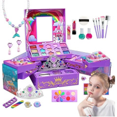 Make-up für Kinder, Spiel-Make-up-Set,Waschbares Kosmetikspielzeug-Schönheitsset - Große Aufbewahrungsbox im Design Einer Make-up-Kommode, -Rollenspiele, Prinzessinnen-Kosmetiksets für die Sc