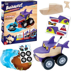 Buildeez! Easy Wooden Model Set: Monster Shark Truck, Chomper - Arts and Crafts for Kids, STEM Kids Building Kit, Monster Truck Toys for Boys 5-8+