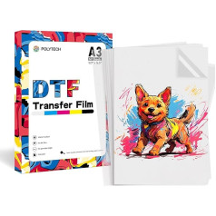 POLYTECH DTF Transfer Film A3 60 Sheets 11 x 17 Inch PET Film Heat Transfer Paper Double Matte Direct to Film Epson Printer ET-8550 ET8500 XP15000 L1800 for DIY T-Shirt Transfers