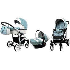 BabyLux® Bambimo 3-in-1 Pushchair Set - White Lux - incl. Baby Carrycot, Buggy Sports Seat, Car Seat - Pram Set - Combination Pram with Changing Bag, Rain Cover etc.