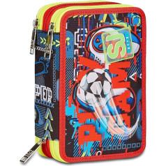 FunnyGoal Pencil Case with 3 Zips Black Red Pencil Case with Three Compartments Complete with Pens, Pencils, Paints, Accessories Backpack, Primary School, Medium, Kids, Red, red, Modern